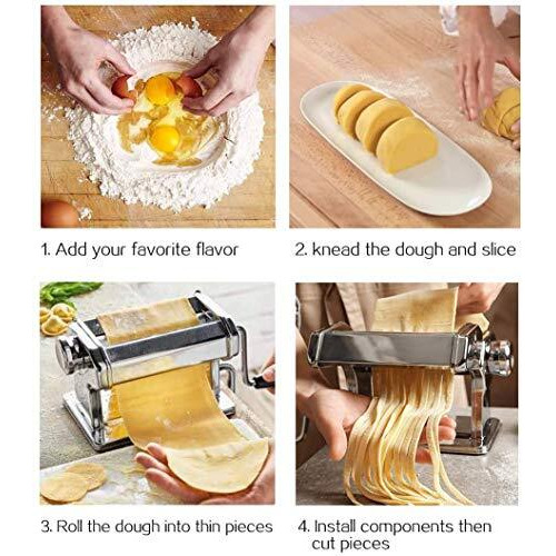 Homever 150 Pasta Maker Includes Cutter, Hand Crank, And Instructions - Stainless Steel Homemade Noodle Machine, Silver