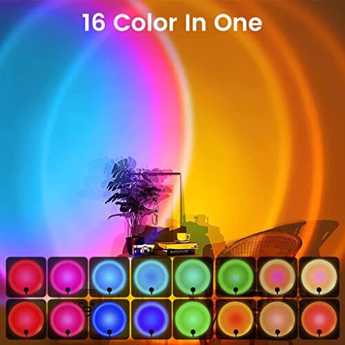 Yoohnuse Aluminium Sunset Lamp Projector Sun Led Lamp Projection For Aesthetic Room Dcor Sunset Light With Remote 16 Colors Changing Sunrise Mood Atmosphere Lamp For Bedroom,Multicolor