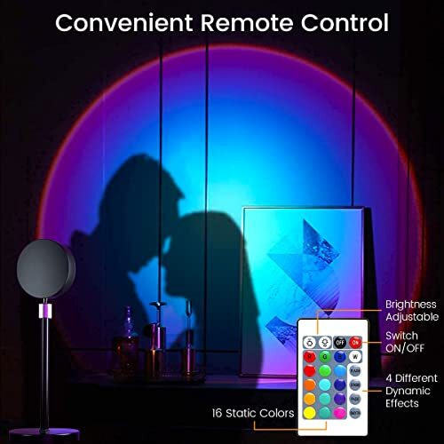Yoohnuse Aluminium Sunset Lamp Projector Sun Led Lamp Projection For Aesthetic Room Dcor Sunset Light With Remote 16 Colors Changing Sunrise Mood Atmosphere Lamp For Bedroom,Multicolor
