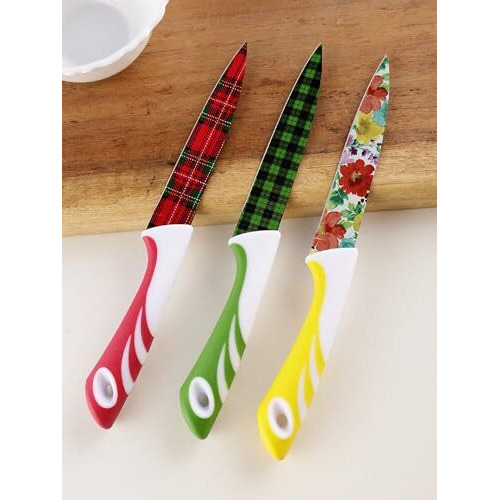 Avmart Stainless Steel Chef's Knife Kitchen Knife Color Printing Santoku Knife & Non-Slip Handle With Blade Cover (Pack Of 3)