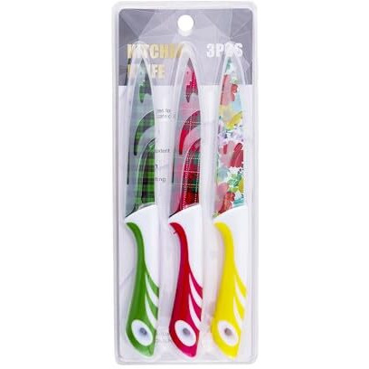 Avmart Stainless Steel Chef's Knife Kitchen Knife Color Printing Santoku Knife & Non-Slip Handle With Blade Cover (Pack Of 3)