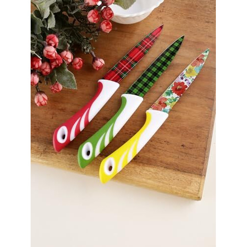 Avmart Stainless Steel Chef's Knife Kitchen Knife Color Printing Santoku Knife & Non-Slip Handle With Blade Cover (Pack Of 3)