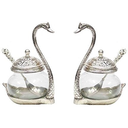 Prince Home Decor & Gifts Aluminium Bowl - 2 Bowl With 2 Spoon And 2 Cover, Silver, Transparent, 300 Ml