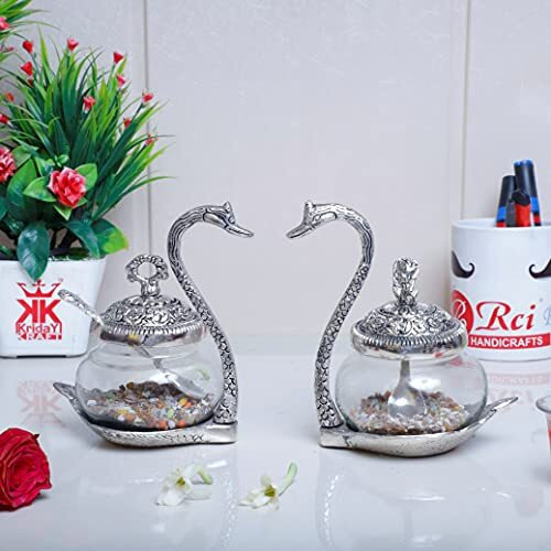 Prince Home Decor & Gifts Aluminium Bowl - 2 Bowl With 2 Spoon And 2 Cover, Silver, Transparent, 300 Ml