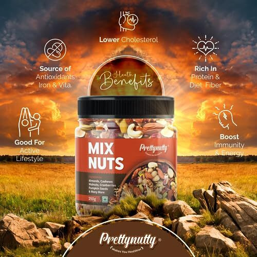 Prettynutty Healthy Nutmix 100G, Dried Almonds, Black Raisins, Cashewnuts, Cranberries, Green Raisins & Many More.