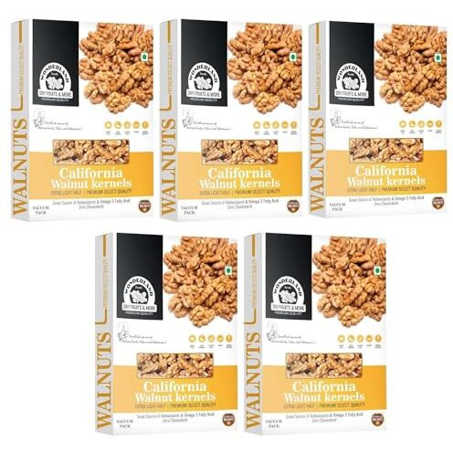Wonderland Foods (Device) Dry Fruits| California Walnut Kernels Without Shell 200G Pack Of 5