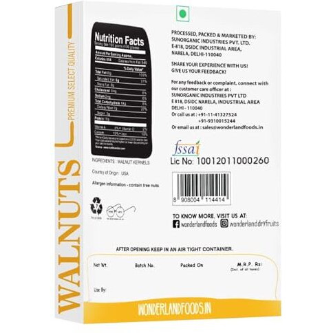 Wonderland Foods 600G (200G X 3) California Walnut Kernels Pack Of 3 Boxes | Dry Fruits