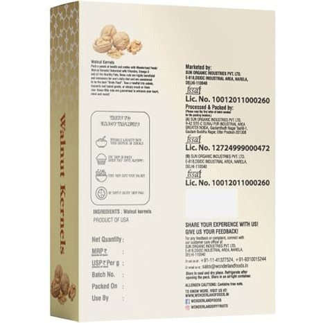 Wonderland Foods (Device) Dry Fruits| Extra Light California Walnut Kernels (Akhrot Giri)| 1Kg (200G X 5) Box
