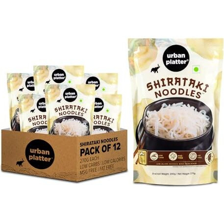 Urban Platter Shirataki Noodles, 270 Gram [Pack Of 12 | Keto-Friendly | Low-Carb | Fat-Free | Gluten-Free | Ultra-Low Calorie Konjac Miracle Noodles]