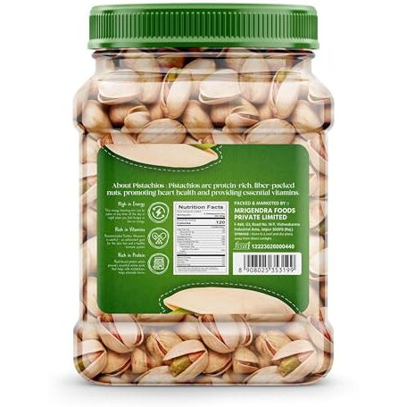 Greenfinity Fresh Whole Roasted Salted Pistachios | Salted Pista With Shell - Jar Pack - 500 Gram