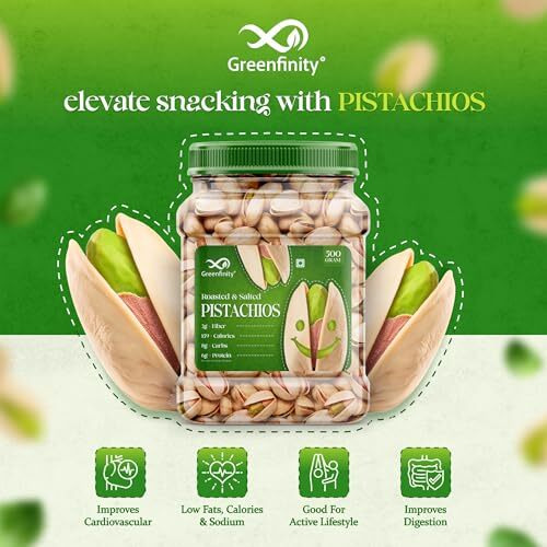 Greenfinity Fresh Whole Roasted Salted Pistachios | Salted Pista With Shell - Jar Pack - 500 Gram