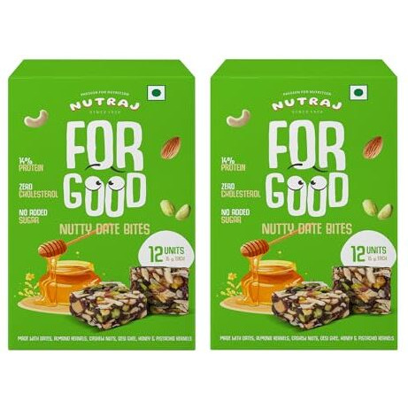 Nutraj Nutty Date Bites 360G (180G X 2 Boxes) | 12 Bites In Each Box I Dates Barfi Made With Dates, Pistachio, Cashew, Almond, Honey & Desi Ghee I Dry Fruits Nuts |No Added Sugar | Cholesterol Free