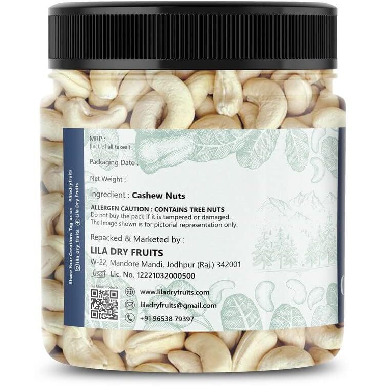 Lila Dry Fruits Cashews 250 Grams | Natural And Unsalted Whole Cashew | Premium Kaju Ideal For Dieting, Snacking, Cooking, And Baking | Perfect For Gifting M2