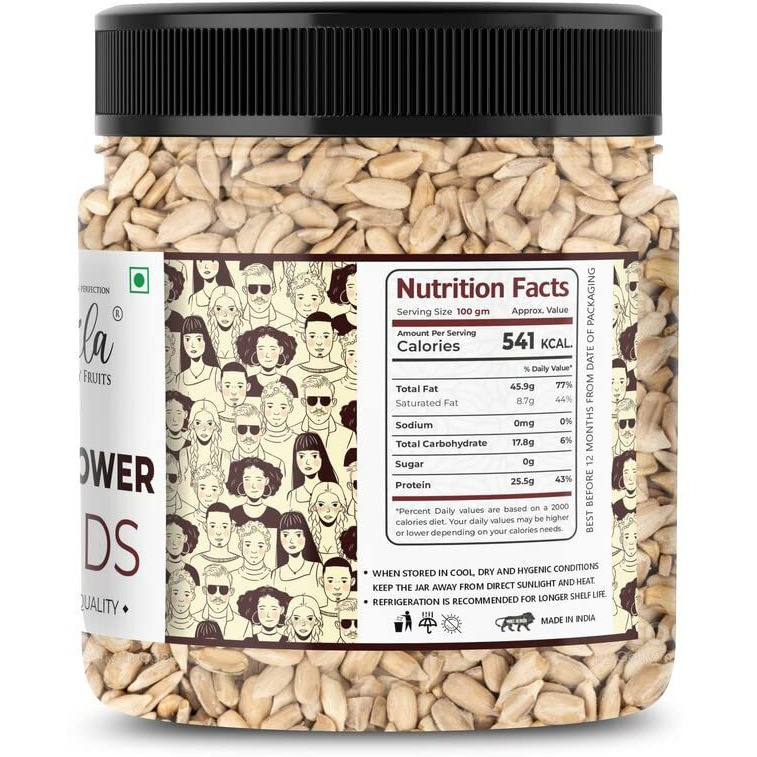 Lila Dry Fruits Premium Raw Sunflower Seeds 1000Gms Jar Pack (500G X 2) | Dry Oil- Free Sunflower Seeds For Eating | Healthy Diet Snacks | High In Fibre & Protein Rich In Antioxidant | Surajmukhi Beej