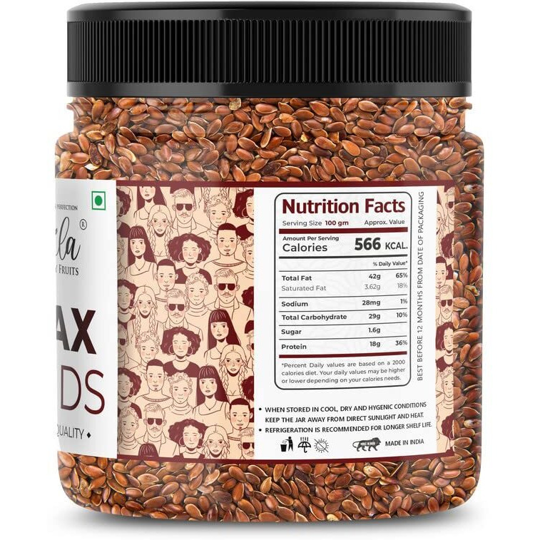 Lila Dry Fruits Flax Seeds 1000Gms Jar Pack (500G X 2) | Fibre Rich Raw Unroasted Flax Seeds For Hair Growth | Diet Food For Weight Management | Flax Seeds For Eating | Alsi Seeds | Avise Ginjalu