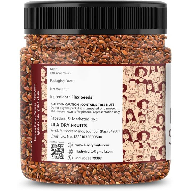 Lila Dry Fruits Flax Seeds 1000Gms Jar Pack (500G X 2) | Fibre Rich Raw Unroasted Flax Seeds For Hair Growth | Diet Food For Weight Management | Flax Seeds For Eating | Alsi Seeds | Avise Ginjalu