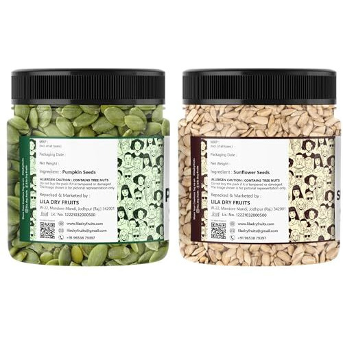 Lila Dry Fruits Pumpkin Sunflower Seeds Combo 1Kg (500G Each) | Pumpkin Seeds & Watermelon Seeds For Snacking, Baking, Smoothies, And Salads | Ready-To-Eat Superfoods | Superseeds Perfect For Gifting