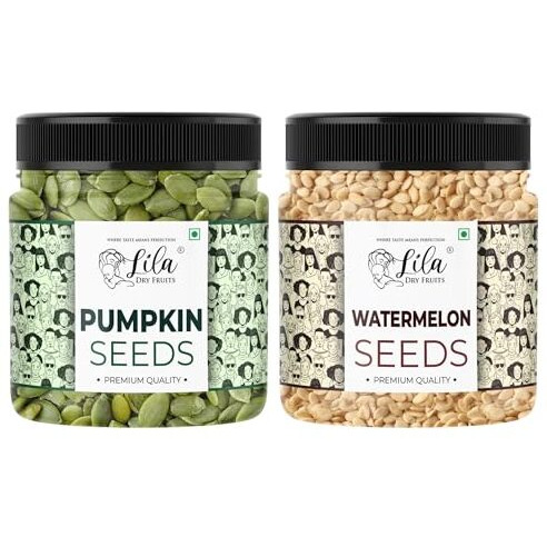 Lila Dry Fruits Pumpkin Watermelon Seeds Combo 500G (250G Each) | Pumpkin Seeds & Watermelon Seeds For Snacking Baking, Smoothies, And Salads | Ready-To-Eat Superfoods | Superseeds Perfect For Gifting