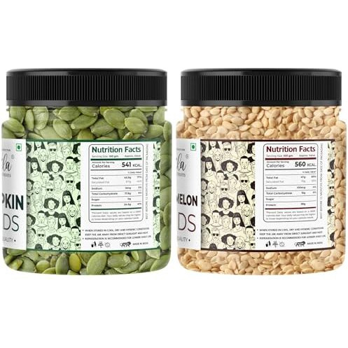 Lila Dry Fruits Pumpkin Watermelon Seeds Combo 500G (250G Each) | Pumpkin Seeds & Watermelon Seeds For Snacking Baking, Smoothies, And Salads | Ready-To-Eat Superfoods | Superseeds Perfect For Gifting