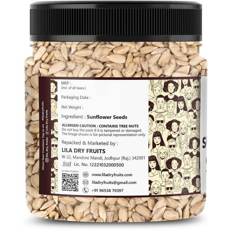 Lila Dry Fruits Premium Raw Sunflower Seeds 500Gms Jar Pack | Dry Oil- Free Sunflower Seeds For Eating | Healthy Diet Snacks | High In Fibre & Protein Rich In Antioxidant | Surajmukhi Beej