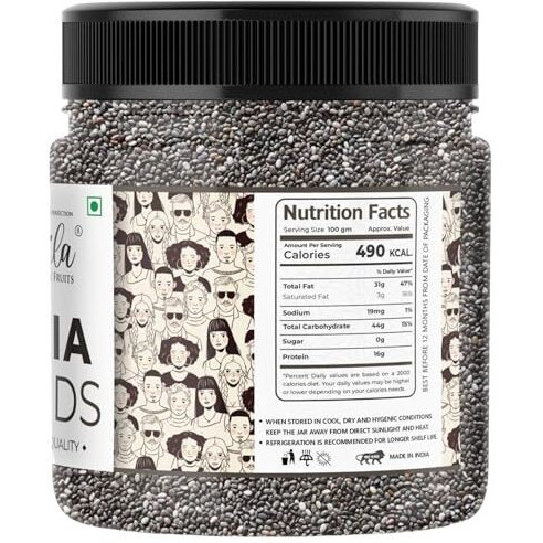 Lila Dry Fruits Chia Seeds 250 Gms | 100% Natural, Ready-To-Eat, Vegan, Gluten-Free, High In Fiber & Omega-3 Chiya Seeds | Ideal For Smoothies, Salads, And Snacks | Perfect For Gifting
