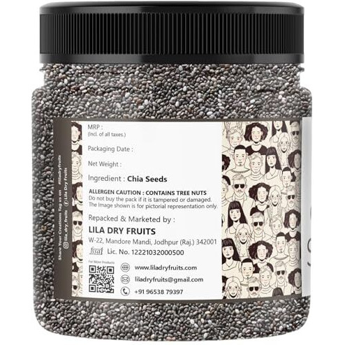 Lila Dry Fruits Chia Seeds 250 Gms | 100% Natural, Ready-To-Eat, Vegan, Gluten-Free, High In Fiber & Omega-3 Chiya Seeds | Ideal For Smoothies, Salads, And Snacks | Perfect For Gifting