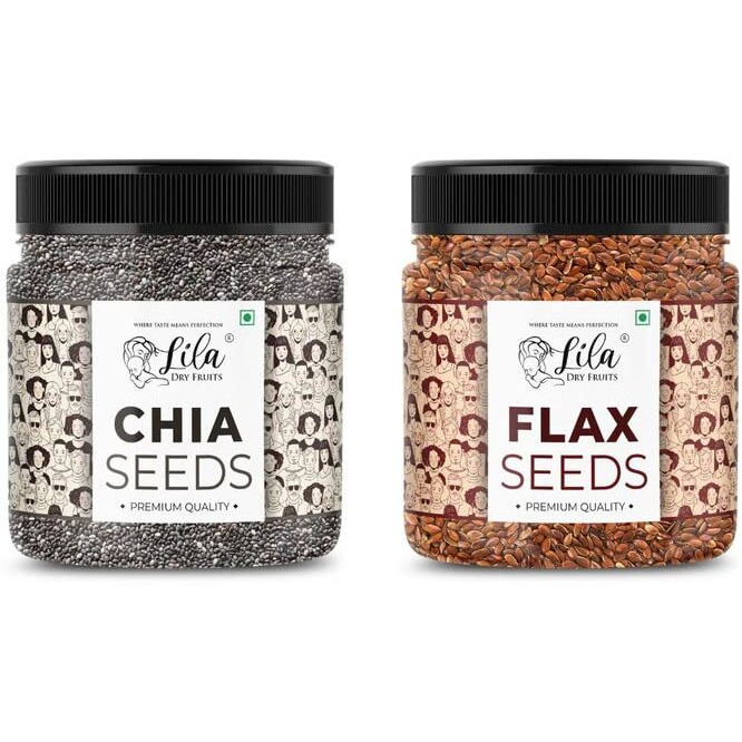 Lila Dry Fruits Chia & Flax Seeds Combo For Healthy Heart, Restful Sleep, Boosted Energy And Weight ManagemenT Immunity Booster Diet Food 250Gms Each Jar Pack (500G Total)-All Premium Healthy Snacks