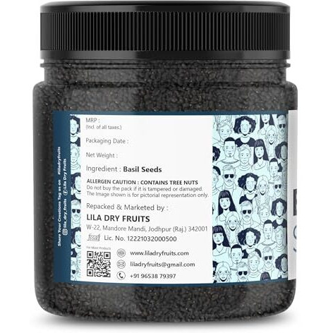 Lila Dry Fruits Premium Basil Seeds 1 Kg Jar Pack (500 X 2) | Raw Organic & Natural Sabja Seed | Tukmaria Beej For Diet, Rich In Proteins And Minerals | Sabza Bij Perfect For Giftings