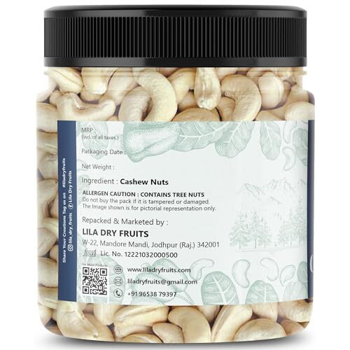 Lila Dry Fruits Cashews 500 Grams | Natural And Unsalted Whole Cashew | Premium Kaju Ideal For Dieting, Snacking, Cooking, And Baking | Protein Rich Kajau Dry Fruits Perfect For Gifting M2