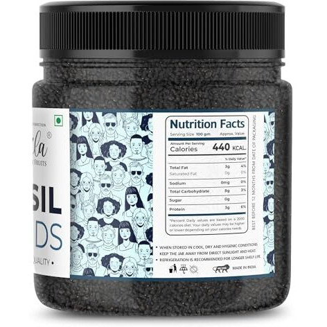 Lila Dry Fruits Premium Basil Seeds 500 Gms Jar Pack | Raw Organic & Natural Sabja Seed | Tukmaria Beej For Diet, Rich In Proteins And Minerals | Sabza Bij Low Calorie Snack With Health Benefits