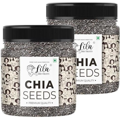 Lila Dry Fruits Chia Seeds 500G X 2 (1Kg) | 100% Natural, Ready-To-Eat, Vegan, Gluten-Free, High In Fiber And Omega-3 Chiya Seeds | Ideal For Smoothies, Salads, And Snacks | Perfect For Gifting | Jar