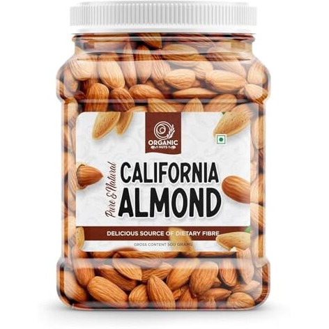 Organic Nuts Greenfinity Whole California Almonds|Healthy Dry Fruit Snack Rich In Protein, Dietary Fiber|Natural Crunchy Badam For Daily Consumption, Immunity Booster (500G Each - Pack Of 2)