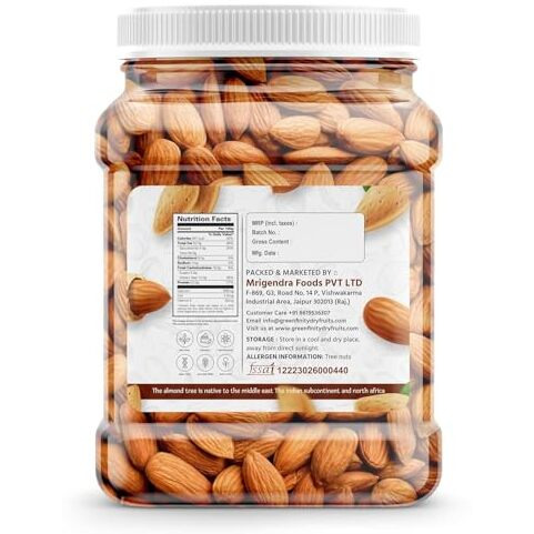 Organic Nuts Greenfinity Whole California Almonds|Healthy Dry Fruit Snack Rich In Protein, Dietary Fiber|Natural Crunchy Badam For Daily Consumption, Immunity Booster (500G Each - Pack Of 2)