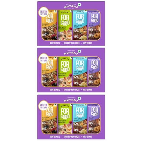 Nutraj Protein Nut Bar 300G (100G X 3 Boxes) | 4 Bars In Each Box| High Protein Oats | 0 Added Sugar, No Cholesterol