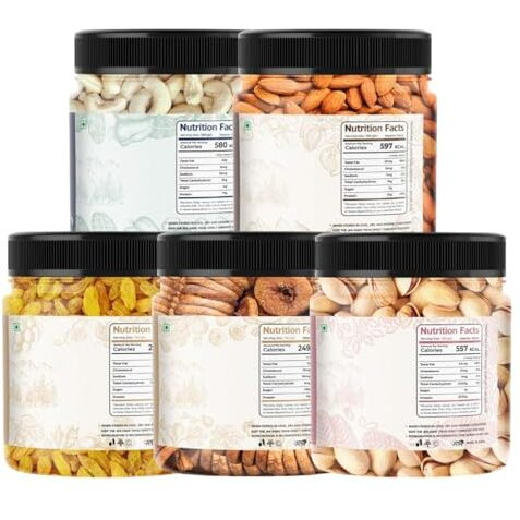 Lila Dry Fruits Daily Needs Dryfruit Combo Pack 500 Grams (5 X 100G) Almonds, Pista, Anjeer, Cashews, Raisins | Healthy And Nutritious | Rich In Vitamins Minerals | Dry Fruit Mix Perfect For Gifting