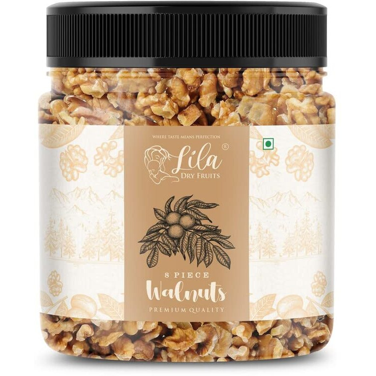 Lila Dry Fruits 100% Natural Raw Walnut Kernels 8Pcs 1Kg (2 X 500Gms) Jar Pack | Premium Akrot Giri | High In Protein & Iron | Low Calorie Nut | Dry Fruit
