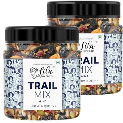 Lila Dry Fruits Premium Trail Mix 1Kg (500G X 2) - Cashew, Raisins, Almonds, Apricots, Goji Berry, Pumpkin Seeds, Sunflower Seeds, Cranberry, Blueberry, Plum | Dry Fruits Mix Perfect For Gifting