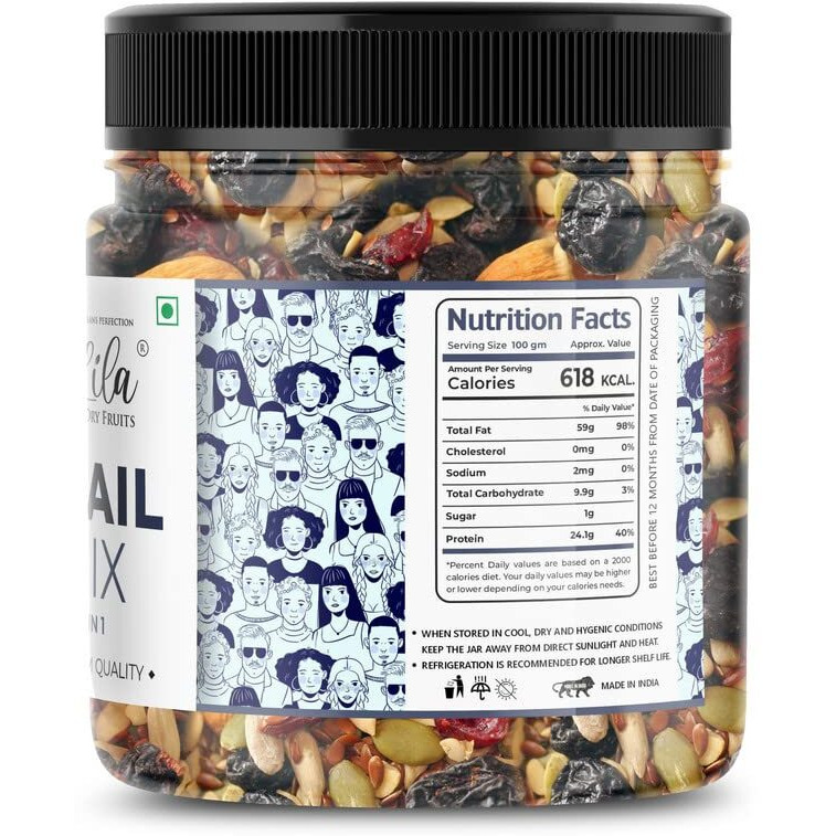 Lila Dry Fruits Premium Trail Mix 250 Gms - Cashew, Raisins, Almonds, Apricots, Goji Berry, Pumpkin Seeds, Sunflower Seeds, Cranberry, Blueberry, Plum | Dry Fruits Mix Perfect For Gifting