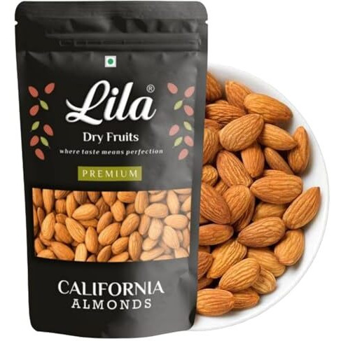 Lila Dry Fruits California Almonds 200 Grams | Raw And Natural Badam For Healthy Snacking | Almond For Cooking, Dieting & Breakfast | High In Minerals | Badaam Dry Fruits Perfect For Gifting