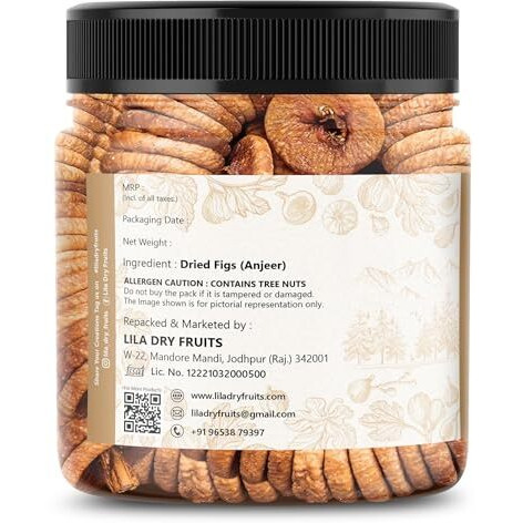 Lila Dry Fruits Natural Dried Anjeer 250 Gms | Dry Fig For Healthy Snacking, Dieting & Breakfast | Rich Source Of Fibre Calcium And Iron | High In Minerals | Anjir Dry Fruits Perfect For Giftings