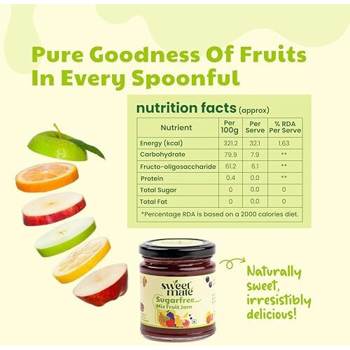 Sweetmate 100% Pure And Natural Sugar Free Mix Fruit Jam - (220G) | With Real Fruit Pulp| 100% Natural | Diabetic And Keto Friendly Sweetened Naturally | Tastes Delicious