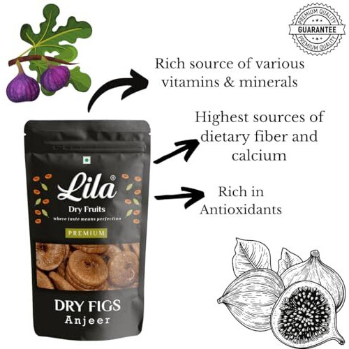 Lila Dry Fruits Natural Dried Anjeer 200X2 Gms Pouch Pack | Dry Fig For Healthy Snacking, Dieting & Breakfast | Rich Source Of Fibre Calcium And Iron | High In Mineral | Ideal For Giftings (400 Grams)