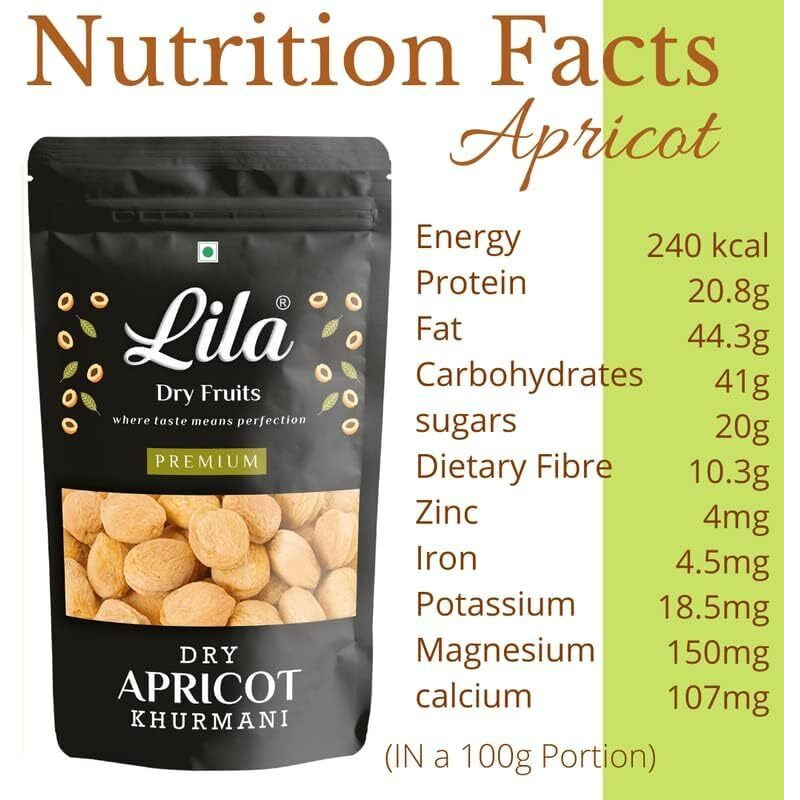 Lila Dry Fruits Apricots 500 Gms  100% Natural Dried Afghani Apricot | Naturally Sweet Khubani, Soft & Chewy | Dry Fruit Khurbani Ideal For Snacking, Baking, Cooking & Toppings | Perfect For Giftings