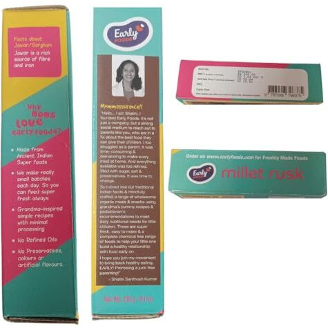 Early Foods - Jowar Rusks | Millet Rusk Sugar Free | No Maida Rusk | Rusks For Kids | Millet Toast Biscuits Rusk 210G