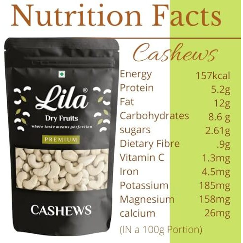 Lila Dry Fruits Cashews 200 Grams | Natural And Unsalted Whole Cashew | Premium Kaju Ideal For Dieting, Snacking, Cooking, And Baking | Protein Rich Kajau Dry Fruits Perfect For Gifting