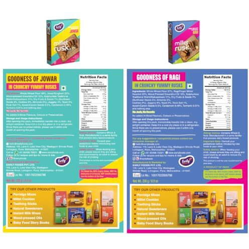 Early Foods - Pack Of 4  Ragi, Jowar, Multigrain & Wheat Rusks | Millet Rusk Sugar Free | No Maida Rusk | Rusks For Kids | Millet Toast Biscuits Rusk 210G X 4