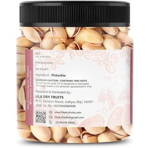 Lila Dry Fruits Salted Pistachios 500G X 2 | Premium Roasted Namkeen Pista | Tasty & Healthy | Ideal For Snacking, Munching | High In Protein & Dietary Fiber | Pista In Shell Perfect For Gifting