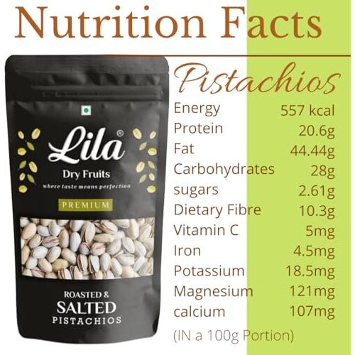 Lila Dry Fruits Salted Pistachios 200 Grams | Premium Roasted Namkeen Pista | Tasty & Healthy | Ideal For Snacking, Munching | High In Protein & Dietary Fiber | Pista In Shell Perfect For Gifting