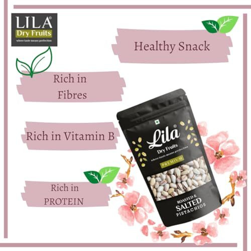 Lila Dry Fruits Salted Pistachios 200 Grams | Premium Roasted Namkeen Pista | Tasty & Healthy | Ideal For Snacking, Munching | High In Protein & Dietary Fiber | Pista In Shell Perfect For Gifting