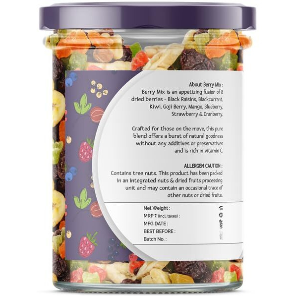 Greenfinity Mix Berries - Dried Cranberries, Dried Black Currants, Black Raisins, Dried Mangoes, Dried Strawberries, Dried Peach, Dried Papaya, Dried Blueberries, Cane Sugar (200Gm, Pack Of 2)